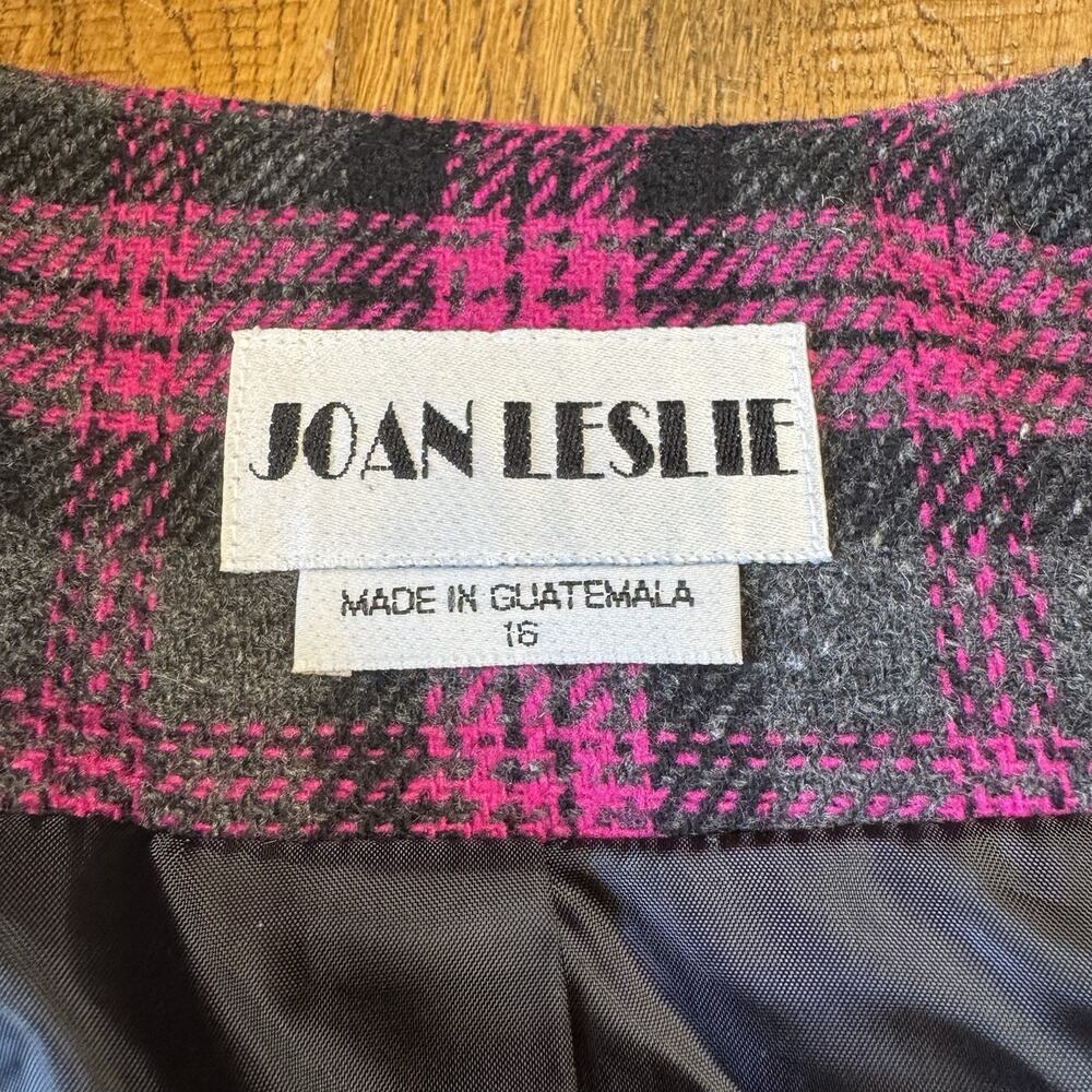 VTG 2 PC Joan Leslie Wool Blend Blazer & Sweater Sz 16/XL Fucia Plaid 90s - Picture 3 of 13